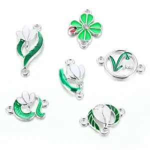 Misto di Stile Dello Smalto Fiore Pianta Verde Foglia di Fascini del Connettore Per Le Donne Le Ragazze FAI DA TE Collana Dei Monili Del Braccialetto Accessori