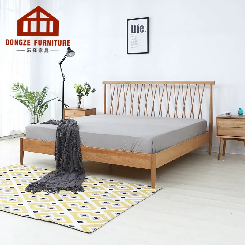Minimalist style furniture nordic concise oak bed for bedroom and hotel