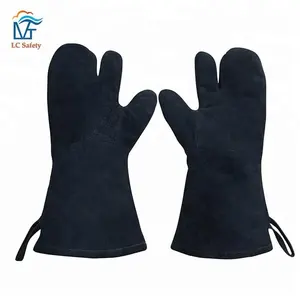 Đen Bakery Heat Proof 3 Ngón Tay Bếp Nướng Tay Găng Tay Da