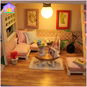 Hongda M033 màu hồng Loft Mini Dollhouse Dollhouse gỗ DIY thu nhỏ Nhà búp bê Kit với ánh sáng - Product Image 5