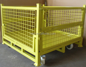 Rh-c02-wheel steel crate 1100 * 1100 * 740 mm <span class=keywords><strong>jaune</strong></span> mobile pliable stoarge cage acier contenant des cages métalliques avec roues - Product Image 1