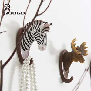 Roogo-gancho de pared con cabeza de animal, resina, estilo africano