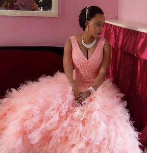 Ne303 <span class=keywords><strong>Blush</strong></span> Roze Plus Size Trouwjurken Sexy Zeemeermin Kralen Met Ruches Tule Afrikaanse Partij Bruidsjurk