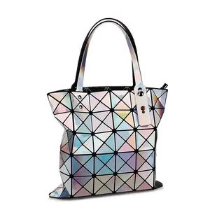 6*6 Fashion Bag Holographic Women Tote Folding miyak Hand Bag Laser Bao Geometric top handle handbag