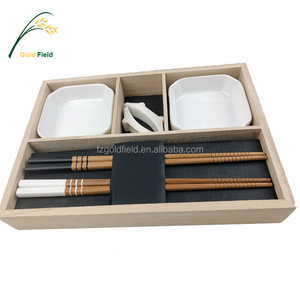 Sushi Set Chopsticks Sushi Set Custom Wooden Box Sushi Set 2 Pairs Bamboo Chopsticks With Holders 2 Ceramic Sauce Tableware Gift Set For 2 Person