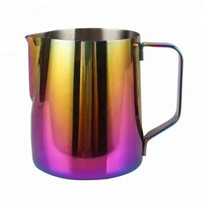 Frothing Pitcher, Stainless Steel 12 oz Milk Steaming Pitcher, Coffee Creamer Pitcher with Colorful Mirror Polish