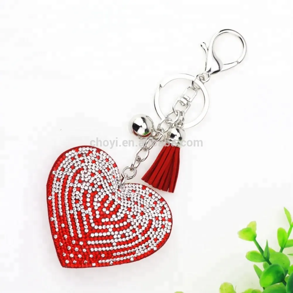 Bag Purse Keyring Tassel Pendant Keychain Rhinestone Crystal Heart Keychain