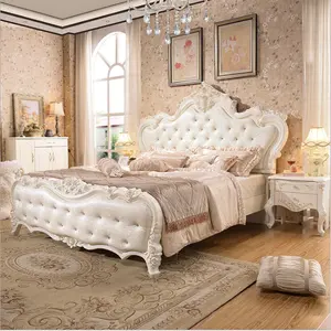 Европейская антикварная мебель для спальни, роскошная однотонная деревянная двуспальная деревянная кровать принцессы