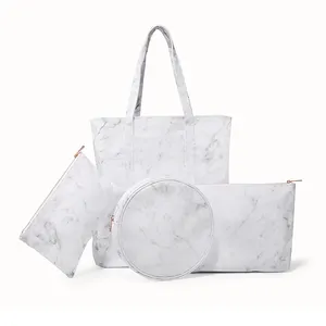 Travel Summer Promotion Women Marble Pattern Canvas Cosmetic Set Bag