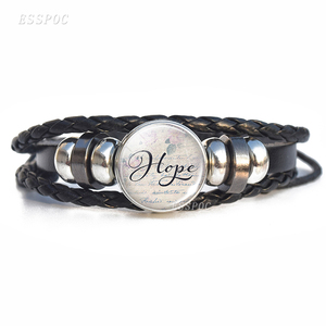 Inspirerend Citaat Bangle Geloof Liefde Hoop Sieraden Geschenken Vrouwen Mannen Glas Cabochon Geweven Verstelbare Zwart Lederen Armband