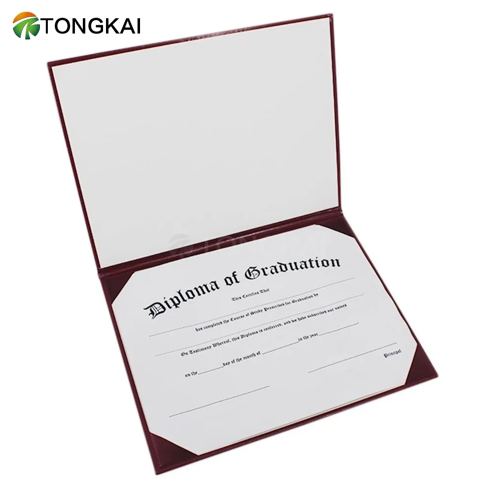 Sertifika tutucu derece Diploma dosya klasörleri A4 kağıt özelleştirilmiş PU deri mezuniyet bağlama 8 1/2 "X 11" debossed 481g