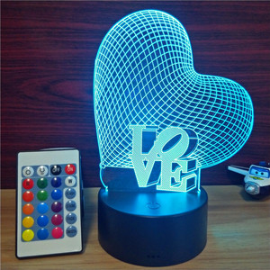 De la tabla de la boda regalo para los huéspedes amor corazón 3D ilusión luz de noche LED táctil de 7 colores Cambio de San Valentín regalo para San Valentín de día con control remoto - Product Image 5