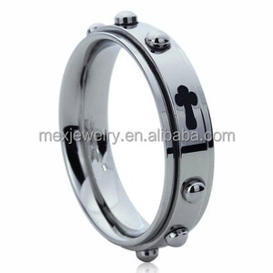 6MMステンレス鋼の結婚指輪リングクロス刻印ロザリオスピナー祈りリング - Product Image 1
