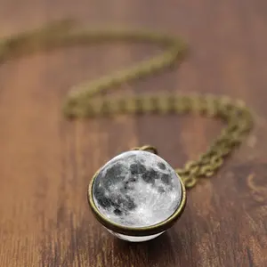floating alloy rotating moon ball diamond pendant necklace