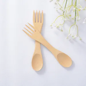 2 in 1 çatal kaşık Sporks bambu Spork düğün Spork tek taraflı çatal ve bir tarafı kaşık