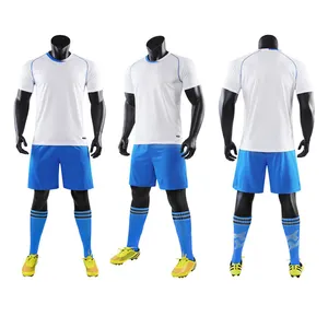 Mercadorias de Qualidade Top Branco Camisa Azul Curto Barato Jérsei de futebol