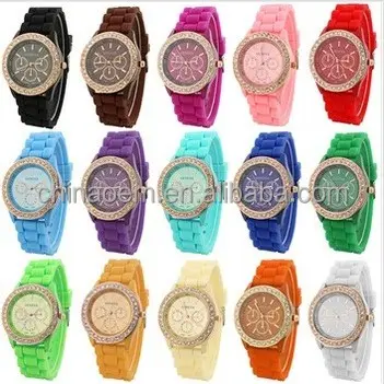 2015 New Product luxury women Fashion Lady brand GENEVA rose gold Diamond quartz Silicone Jelly watch for women dress watch