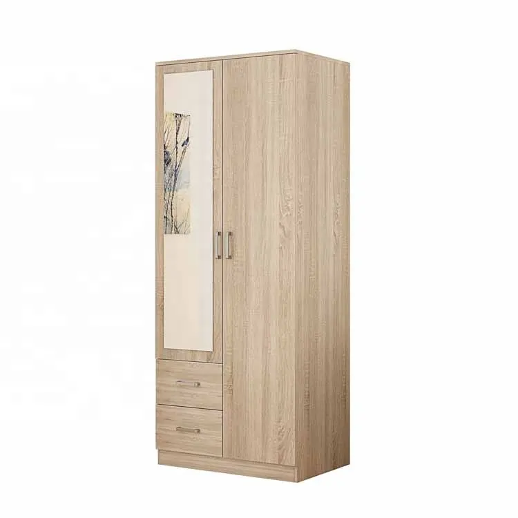 Evergreen madeira mdf design simples espelho moderno 2 porta guarda-roupa com 2 gavetas
