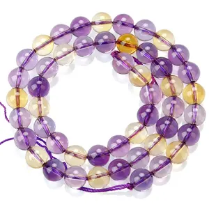 Natural Ametrine Gemstone Beads, 8mm Grade AAA Polished Round Loose Beads, Loose Beads for Jewelry Making