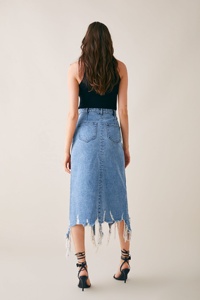 <span class=keywords><strong>Midi</strong></span> <span class=keywords><strong>denim</strong></span> <span class=keywords><strong>gonna</strong></span> con spacco vendita calda distressed luce blu jeans delle donne gonne - Product Image 4