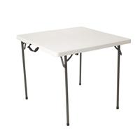 Mesa de Comedor Plegable Cuadrada de Plástico Blanca con Estructura de Hierro, Diseño Moderno para Uso en Exteriores