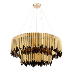 Oro moderno Acero inoxidable + Hierro lámpara Grande <span class=keywords><strong>Hotel</strong></span> iluminación colgante tira larga araña de cromo - Product Image 5