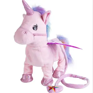 חד קרן קטיפה צעצוע טוויסט הליכה קטיפה צעצוע מוסיקה אלקטרונית הליכה unicorn בפלאש צעצוע לילדים