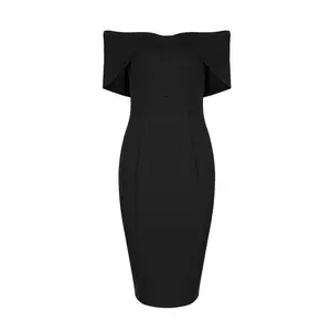 여성 패션 블랙 컬러 오프 숄더 파티 드레스