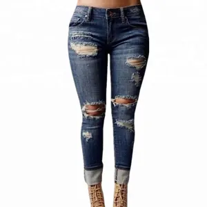 GZY מעורב המניה גבוהה מותן סקיני מכנסי עיפרון מכנסיים חדש דגם נשים ripped ג 'ינס סיטונאי