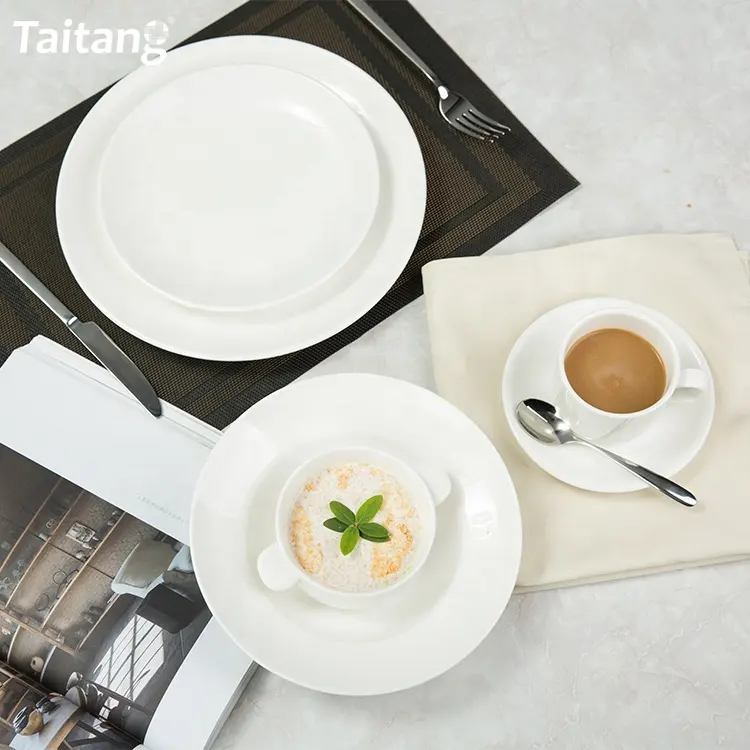 Set Peralatan Makan Keramik Putih Restoran, Set Peralatan Makan Cangkir Piring Porselen dengan Set Piring