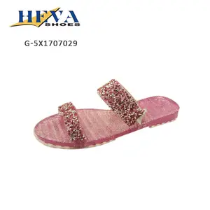 Sandales à deux bretelles pour femmes, chaussures d'été transparentes à la mode, style gelée, bout ouvert, strass