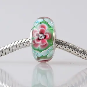925 Sterling Silver Core Lampwork Murano Flower Glass Bead