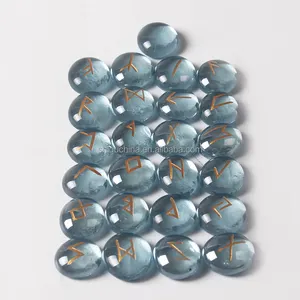 Nouveau Style rond bleu clair verre perle de cristal pierre gravée pierre de Rune