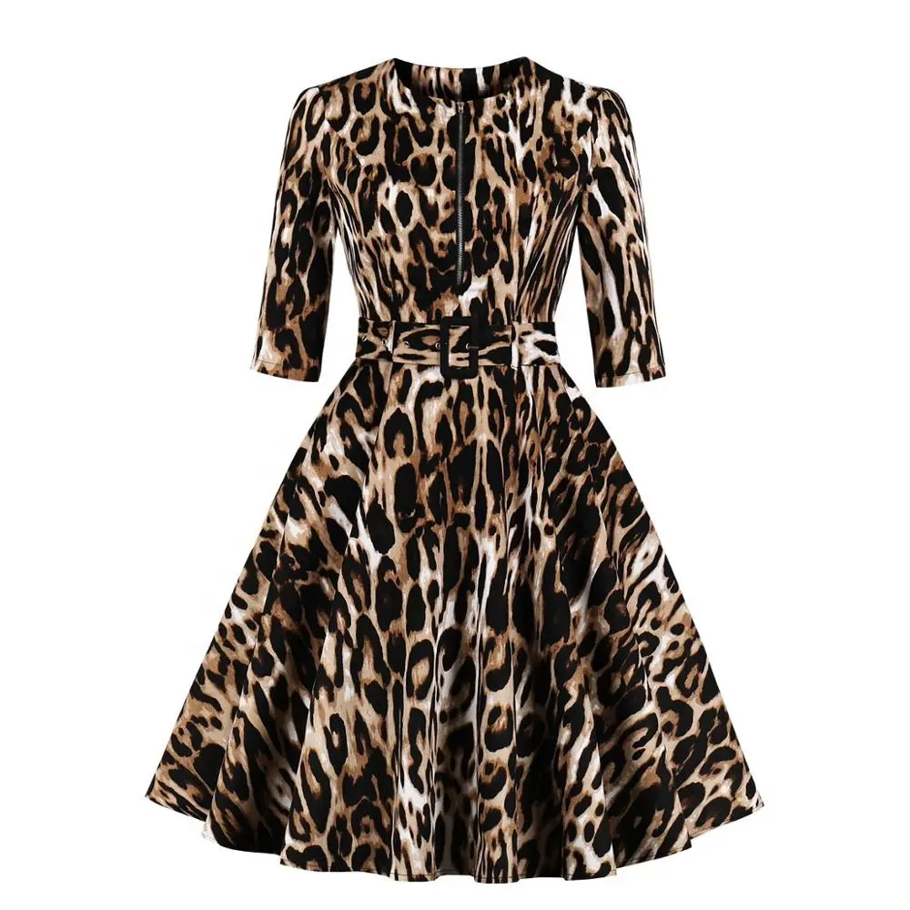 Vestito casuale dal cotone del collo rotondo del vestito casuale dalla stampa del leopardo di vendite calde all'ingrosso MXN-1772 Amazon