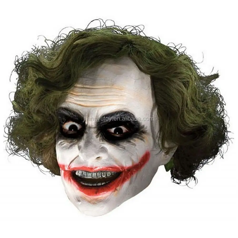 Masker Joker Realistis dengan Rambut Anak Laki-laki, Kostum Ksatria Gelap <span class=keywords><strong>Halloween</strong></span>