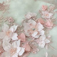 Tela de Tul 100% Poliéster de Alta Calidad con Apliques de Encaje Bordado con Flores 3D Ecológicas de Última Moda para Bodas