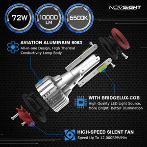 Novsight/<span class=keywords><strong>Nighteye</strong></span> A500-N12/S2 C6 système d'éclairage automatique COB 6500k 10000lm 72W A MENÉ Des Lumières h4 ampoule LED 9005 h7 h11 A MENÉ Le Phare - Product Image 4