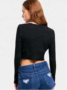 Maglione corto da <span class=keywords><strong>donna</strong></span> con collo profondo e maniche lunghe 100% stile Streetwear in <span class=keywords><strong>cotone</strong></span> per la primavera - Product Image 4