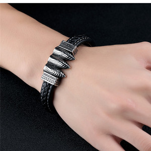 Los hombres de moda de acero inoxidable bala cuero genuino pulseras tendencia 2018 - Product Image 2