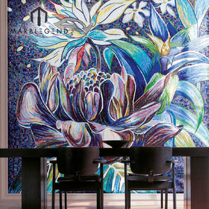 Mosaïque murale décorative personnalisée, moderne et unique, en verre, motif <span class=keywords><strong>de</strong></span> fleurs <span class=keywords><strong>de</strong></span> lys violettes, style <span class=keywords><strong>parquet</strong></span> - Product Image 1