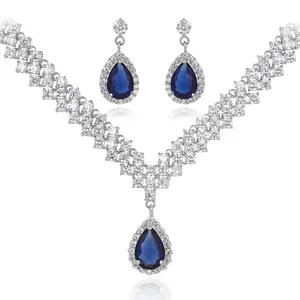 Wholesales Sapphire Blue CZ 925 Sterling Silver Wedding Bridal Sets