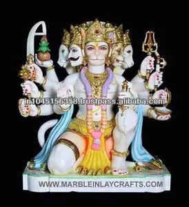 Beyaz Makrana mermer heykel Of Panchmukhi Hanuman