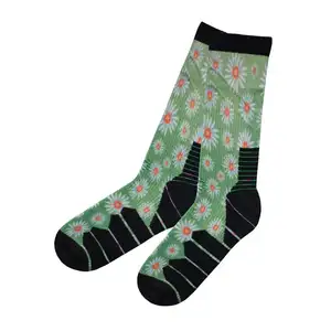 Women's Thick Merino Warm Wool Crew Mid Calf Winter Socks with Colorful Flowers