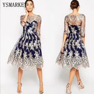 YSMARKET Váy Ren Sang Trọng Phụ Nữ Thêu Cổ Điển Sexy Mùa Thu Công Chúa Tutu Dresses Dài Tay Hollow Đảng Dresses EK1044