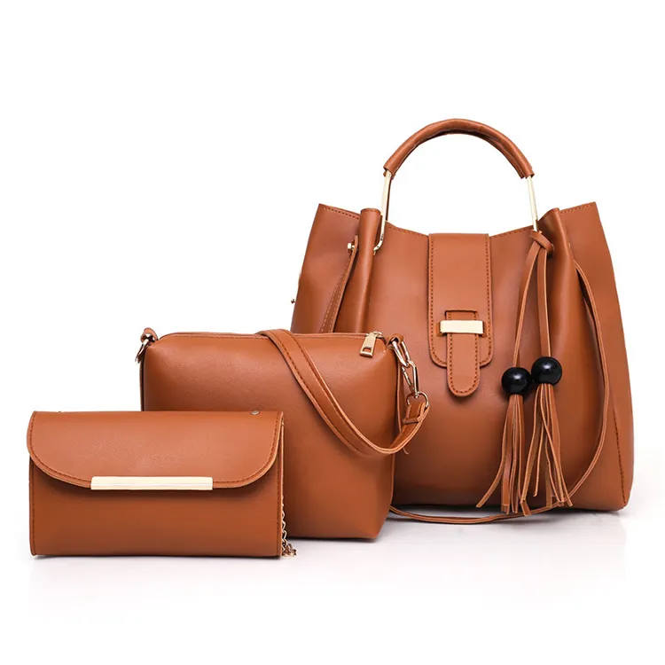 SWTR1806 3ピース/セットWomen Handbags Leather Shoulder Bags Female Large Capacity Casual Tote Bag Tassel Bucket Purses And Handbags