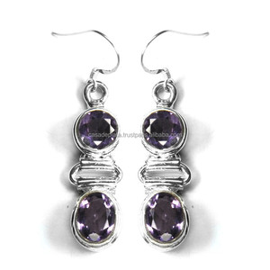 Fashion <b>Silver</b> Jewelry Amethyst <b>Sterling</b> <b>Silver</b> <b>Earring</b> <b>Drop</b> Style - Product Image 1