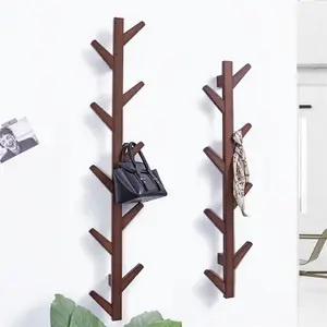 China Designer Wholesale Multiple 10-Hook Bamboo Tree Shaped Hanging Wall Mounted Coat Rack Wood