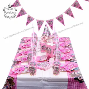 Banner paglia caramelle scatola di Popcorn palloncino LOL bambole bambini festa di compleanno Set forniture per feste decorazione tazza di carta piatto tovagliolo