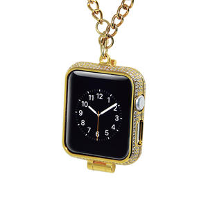 24kt Gold Plated Diamond Inlaid Protector Housing for Apple Watch Necklace Case for i-Watch Series 1&2&3