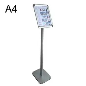 A4 size menu paper display holder floor stand aluminum silver pole and base